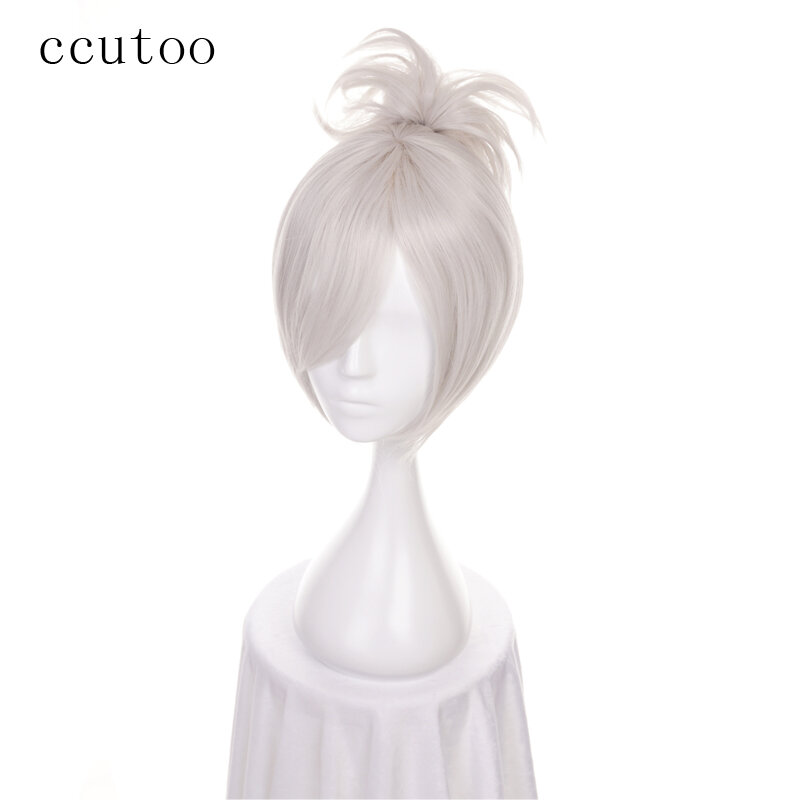 Ccutoo 12 "lol يعصف فضي أبيض قصير الباروكة تأثيري حلي الباروكة الاصطناعية مع رقاقة ذيل ألياف مقاومة للحرارة