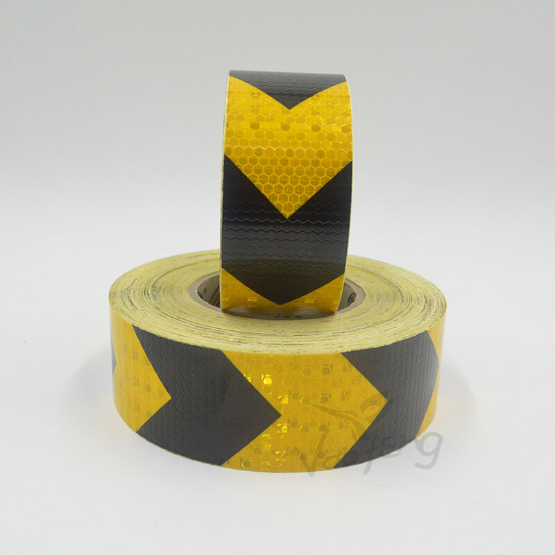 Roadstar-Self-Adhesive Reflective Warning Stiker, cor preta amarela, impressão de seta para carro, 5cm x 3m, brilhando