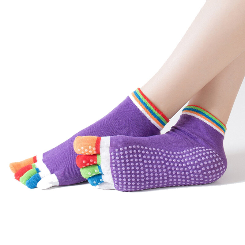 Pointouch – chaussettes de Sport antidérapantes à fond rose 100% coton pour femme et fille, avec cinq doigts, respirantes