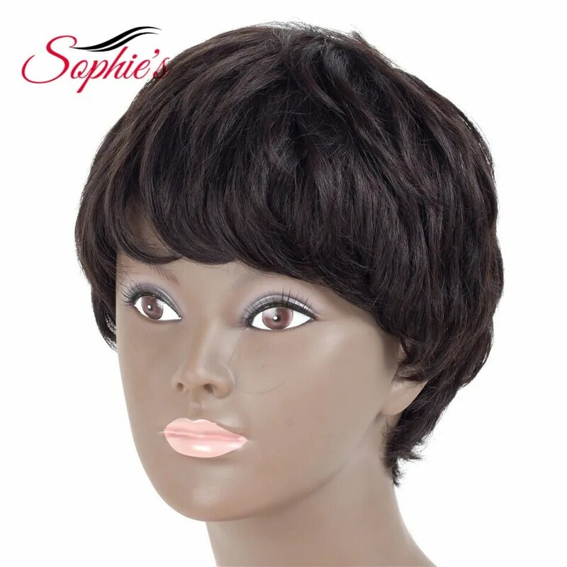 Sophie's-Perruque brésilienne naturelle pour femme, cheveux humains, courts, ondulés, 3.5 pouces, # 1B,# 99J