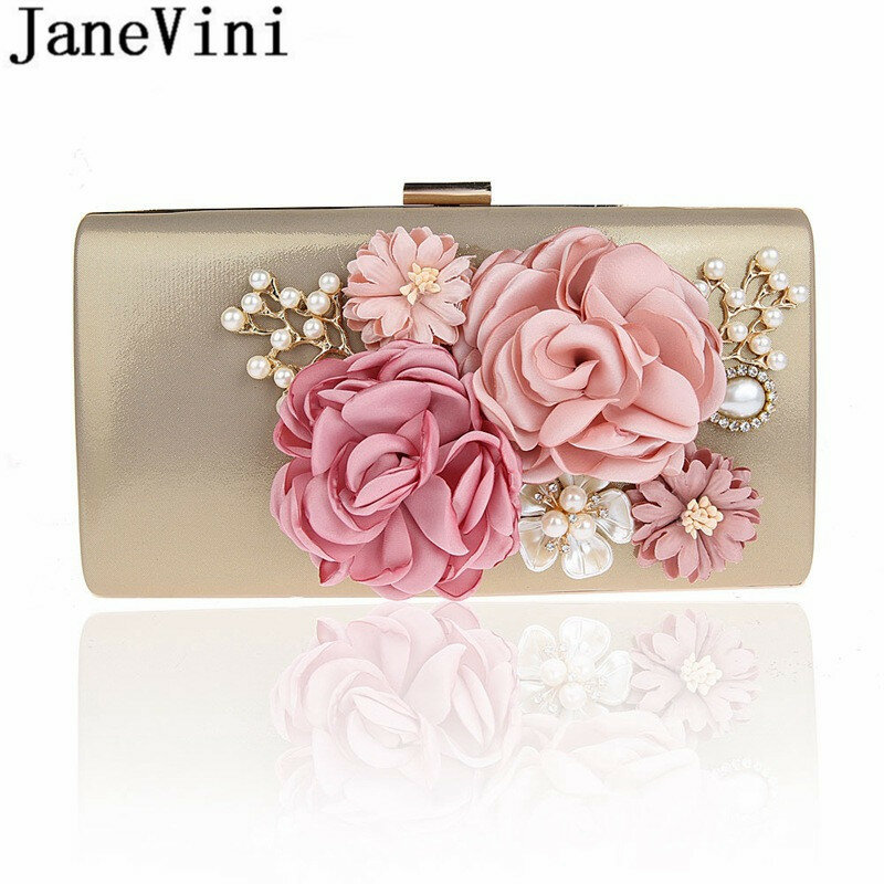 JaneVini – sac à main de soirée pour femmes, sac à bandoulière à fleurs et perles pour Banquet, de mariage, avec chaîne, nouvelle collection 2021