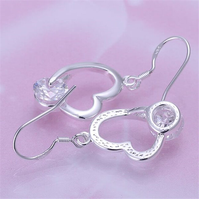 wholesale silver plated earrings for women wedding jewelry long earrings for gift zircon stone crystal heart earrings KN-E150