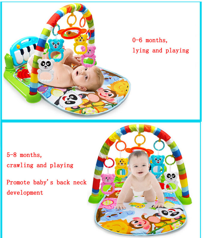 Polymère de jeu pour bébé avec clavier de piano et animal mignon, tapis de jeu, lea dos, jouets de gymnastique, activité pour enfants