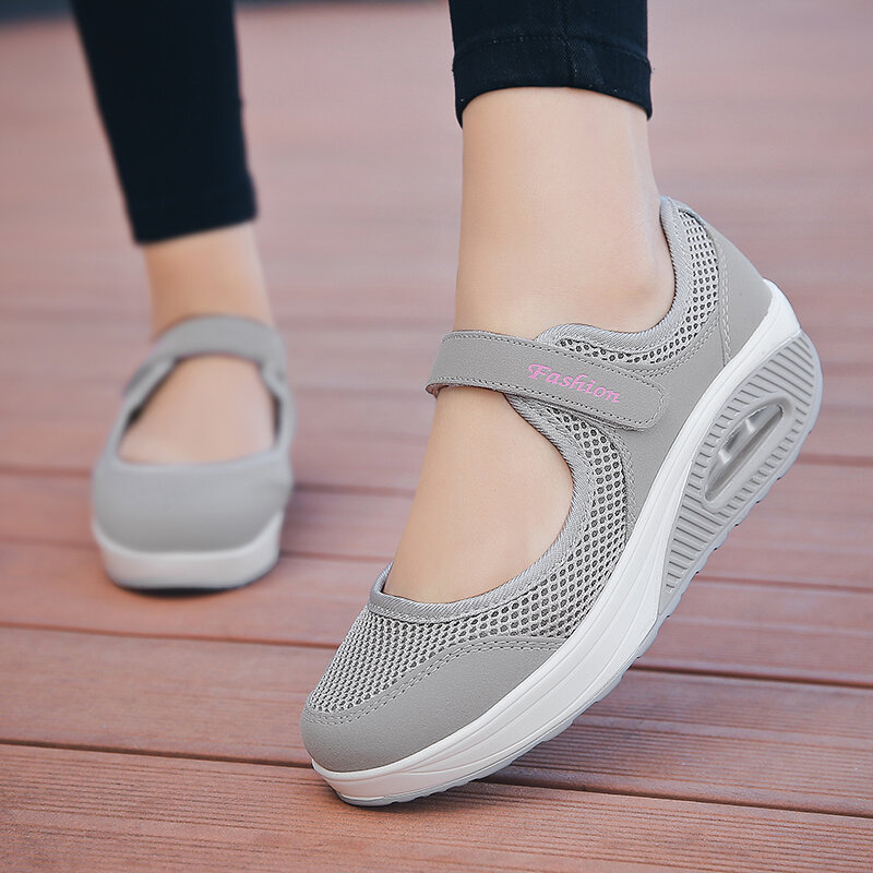 St 2021 Sepatu Platform Datar Wanita Fashion Musim Panas Sepatu Kasual Jaring Bersirkulasi Wanita Sepatu Perahu Wanita