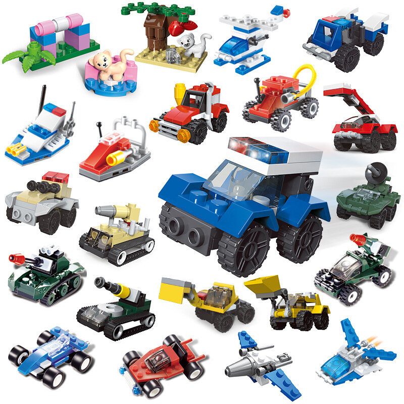 Mini zbiornik transportowy samolot samochód edukacyjny zmontowane modele klocki kompatybilne małe klocki zabawki dla dzieci