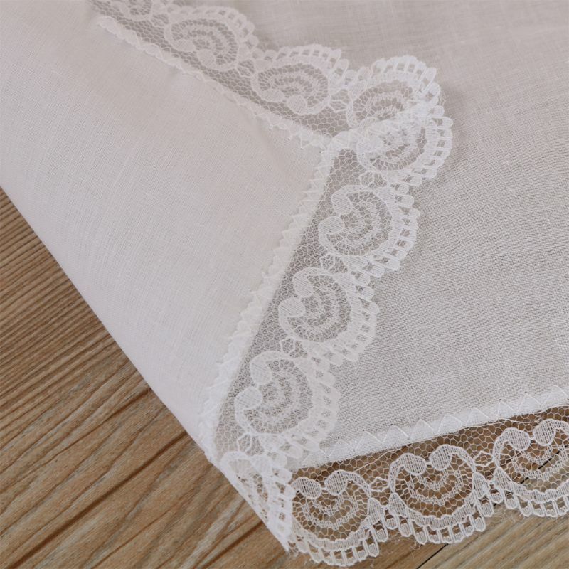 Women Plain White Square Handkerchiefs Crochet Peach Heart Scalloped Lace Trim Bridal Wedding DIY Cotton Napkin Hankies 25x25cm