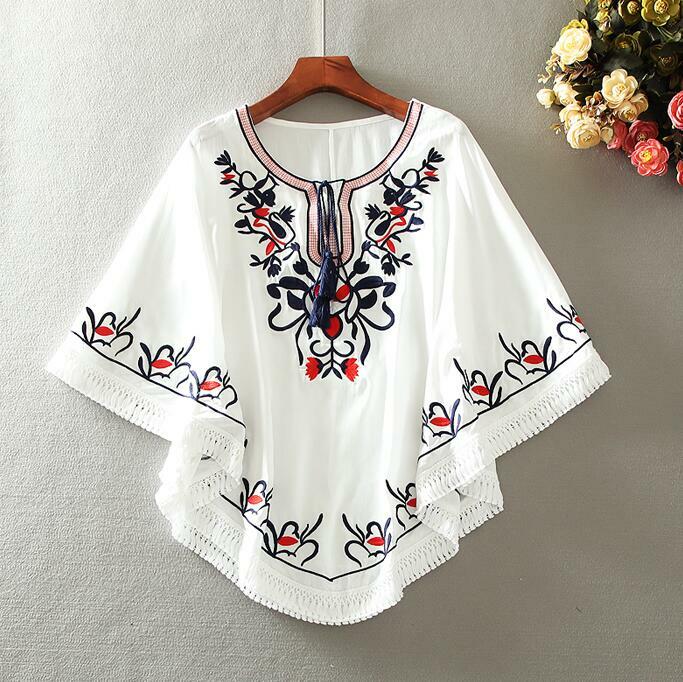 Blusa holgada de algodón con manga mariposa para primavera y verano, camisa holgada Estilo vintage para mujer, tb104