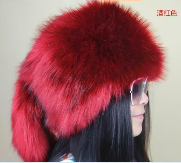 Fox fur hat fur flat Women wool FAUX hat winter WARM hat multicolor hat with tails