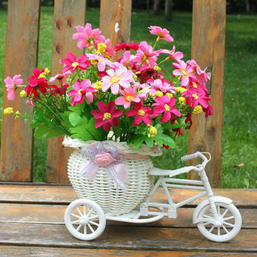 Cesta decorativa para bicicleta, mais nova cesta branca de plástico com design de flor, vasos para decoração de festa, bicicleta, 2019