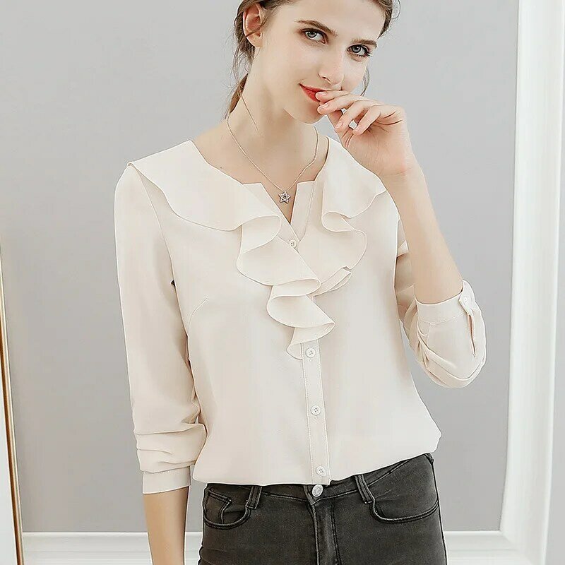 Camisa de gasa de manga larga para mujer, blusa informal fina de Color puro, Top de moda coreana, primavera y verano, H9078