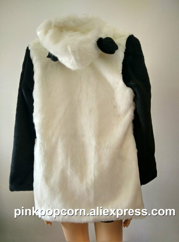 Fashion Wanita hangat Musim Dingin SXXL Hitam Putih Lucu Beruang Telinga Panda Desain Mantel Tebal Faux Fur Coat Hooded Jaket Pakaian Luar jaket