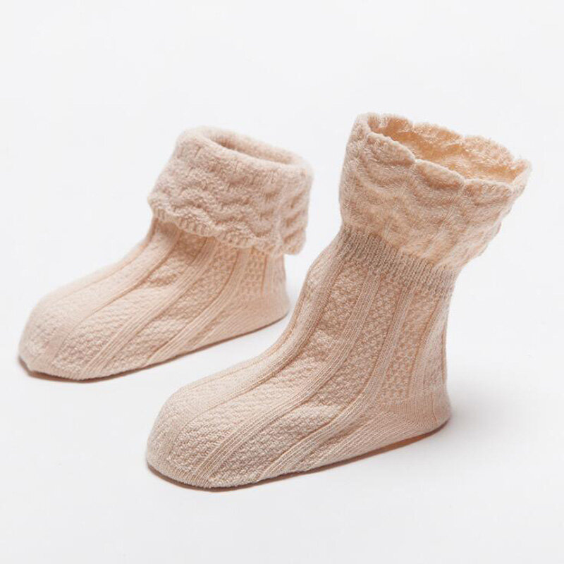 Новые осенне-зимние однотонные рандомные хлопковые двойные кружевные свободные детские Нескользящие носки