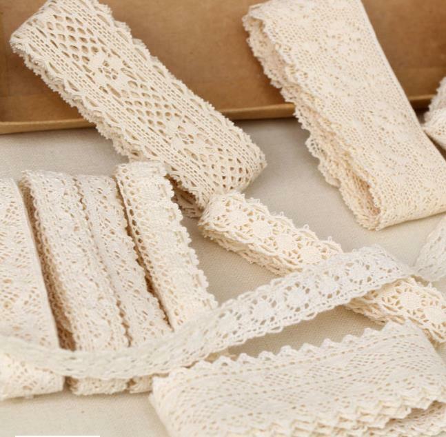 Algodão Lace Trims para Patchwork Handmade, Material de algodão, Lace Ribbon, cor bege, DIY Crochet, 30 jardas