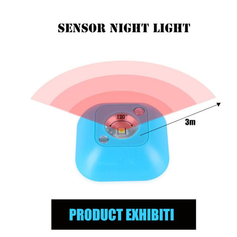 Mini lâmpada de led infravermelha com sensor, lâmpada noturna sem fio, com sensor de movimento infravermelho, magnético, lâmpadas led para parede de armário, escadas