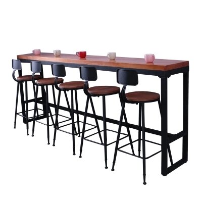 Meja Bar santai Retro kafe terhadap dinding, Meja Bar tinggi rumah, Meja Bar logam kayu padat panjang