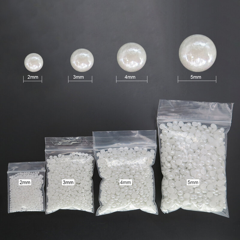 1000pcs/Pack Opal Pearls Nail Art White Half Round Pearl Nail Accessories 3D Beads Craft Rhinestones For Nails