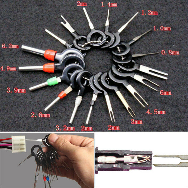 18 Uds Terminal herramienta de eliminación de enchufe del coche circuito Extractor de cable Pin conector de cableado
