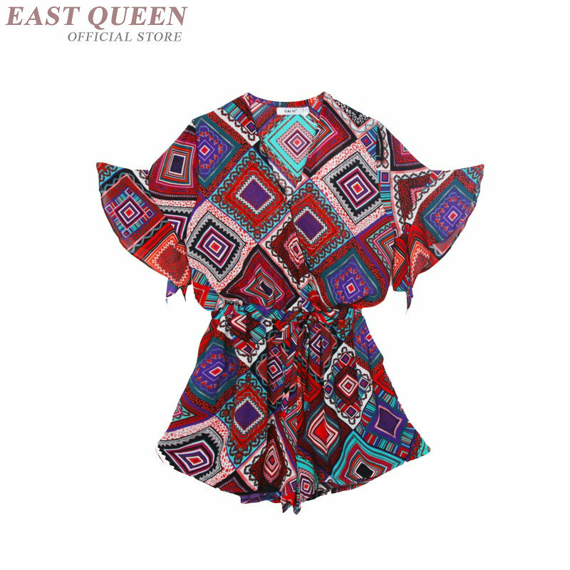 Combinaison et barboteuse en mousseline de soie pour femmes, combinaison d'été, ample, imprimé bohème, tenue de plage multicolore avec poche, dd482f