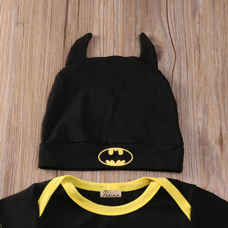Emmababy Baby Clothes Set Summer Cute Batman Newborn Baby Boys Infant Rompers+Shoes+Hat 3Pcs Outfit Baby Boys Clothes Set