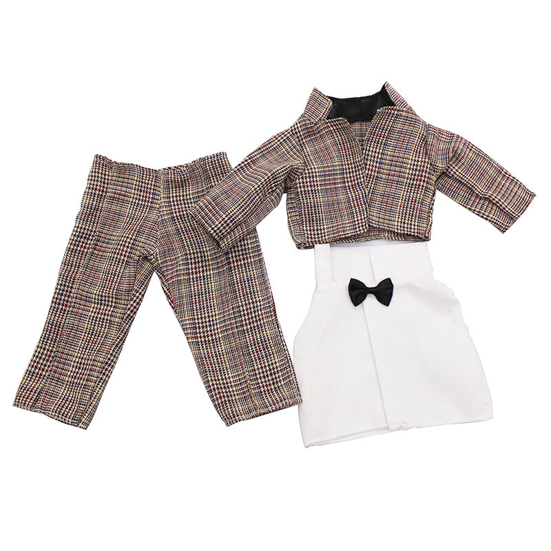 3 sztuk/zestaw garnitur strój lalki dla 43cm dziecko Tuxedo płaszcz + T-shirt + spodnie zestaw dla 18 Cal Amerian Zapf ubranka dla lalki prezent dla dzieci buty
