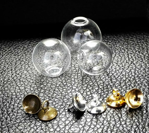 200pcs 16mm-18mm Empty Glass globe Ball Charms pendants vials Wish Bottles