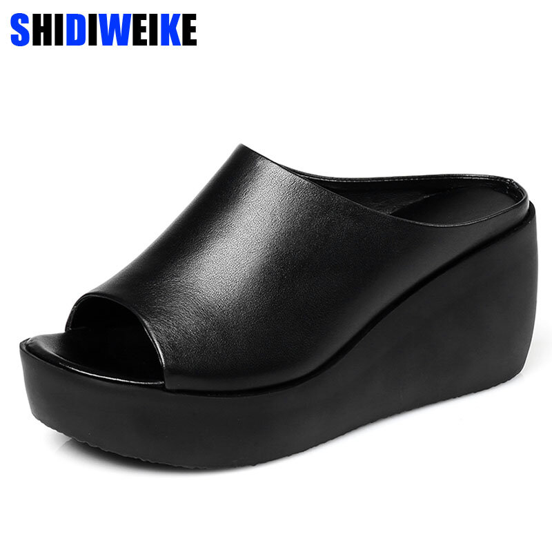Sandálias femininas de plataforma para lazer, sapatos de verão estilosos para mulheres, com cunha de boca de peixe, chinelos de fundo grosso m30x, venda imperdível
