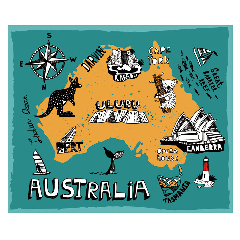 Australia Karton Ilustrasi Peta Poster Ukuran Dinding Dekorasi Besar Peta Australia 80X66 Tahan Air dan Tahan Air Mata
