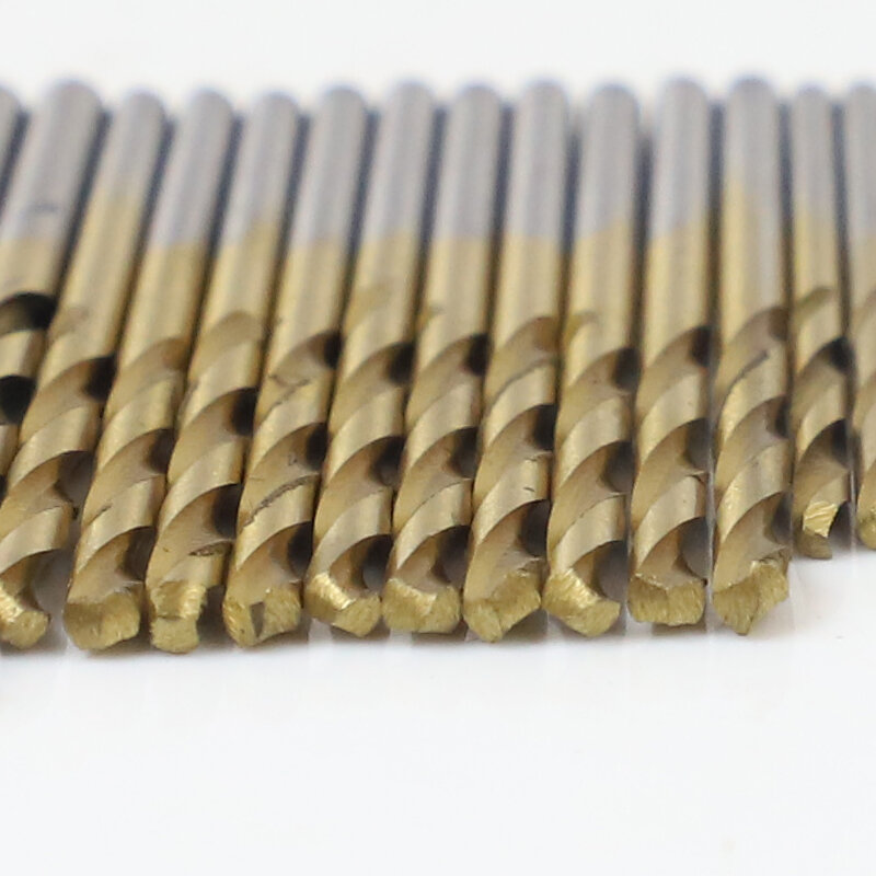 Broca de acero de alta velocidad chapada en titanio HSS, mango recto, broca giratoria, broca de plástico para carpintería de Metal, 1,0/1,5/2,0/2,5/3mm, 50 Uds.