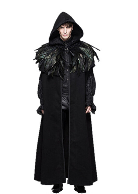 New Gothic Punk Detachabl Mens Wool Cloak Cape Gothic Long Black Hooded Trench Coat Men Windbreaker Overcoat