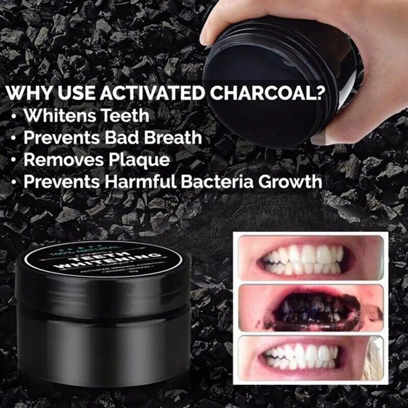Poudre de charbon actif naturel pour le blanchiment des dents, soins buccaux, hygiène buccale