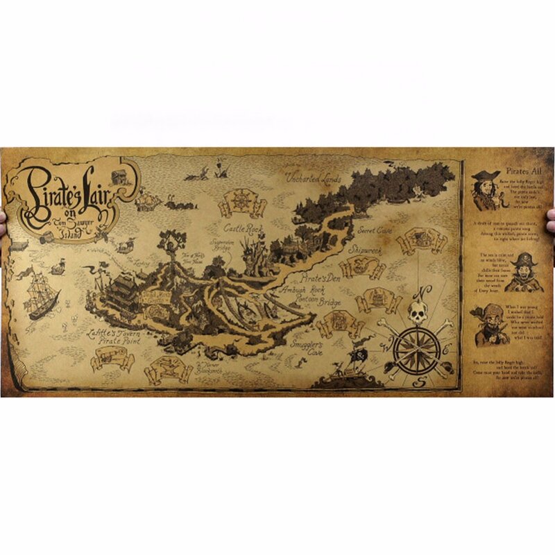 1 Pc of Classic Kraft-Paper Pirate-Lair Map for School and Office