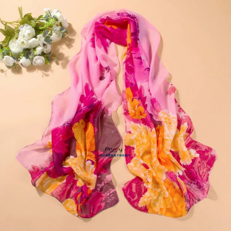160*60cm New spring  summer explosion models multi-color printed chiffon silk scarf ladies wild sunscreen shawl decorative scarf
