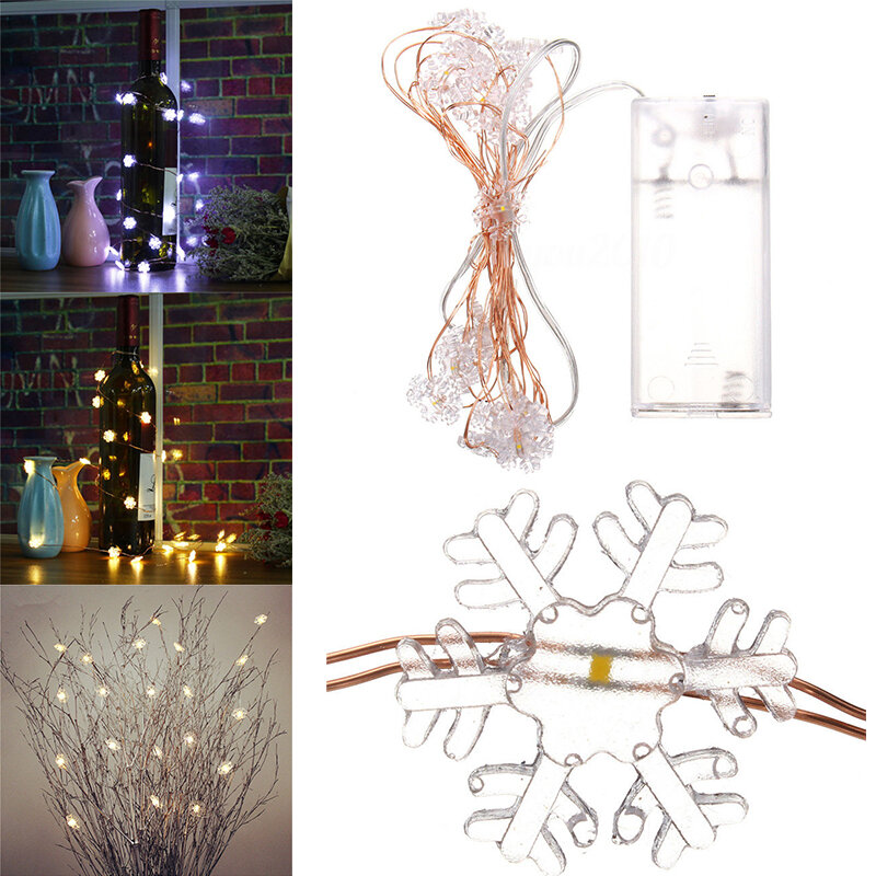 2019 New 10/20LED Christmas Snowflake Fairy String Wire Light Wedding Party Xmas Decor