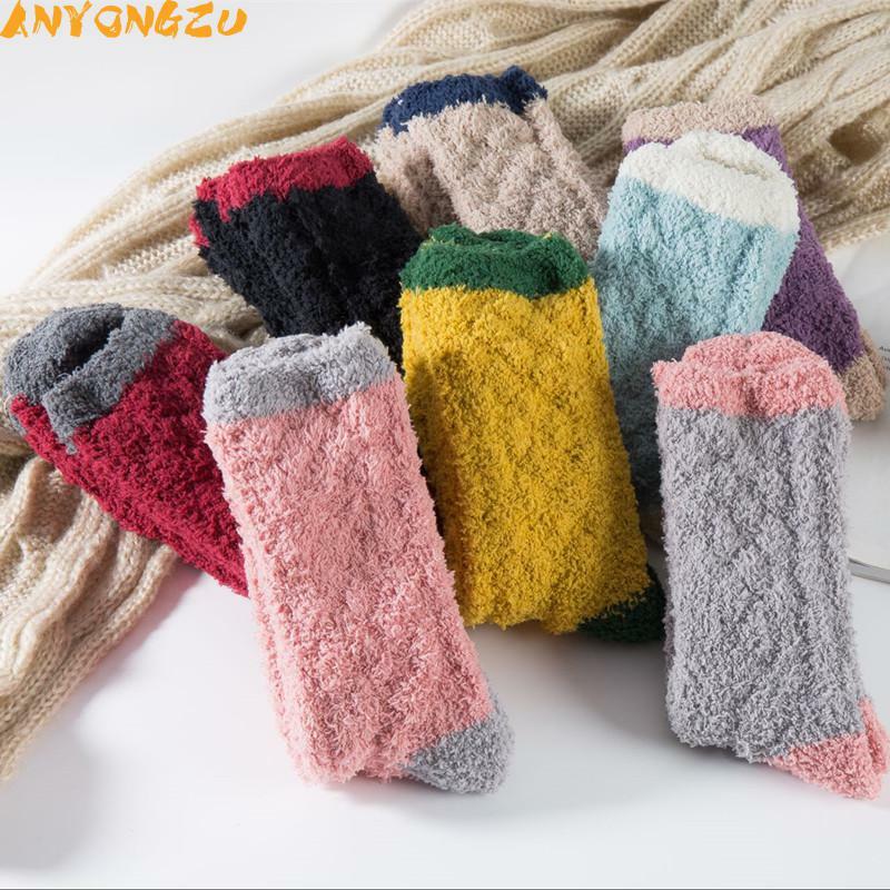 Anyongzu-Calcetines de terciopelo de Invierno para mujer, medias gruesas de Cachemira, cálidos, toalla para dormir, 3 pares