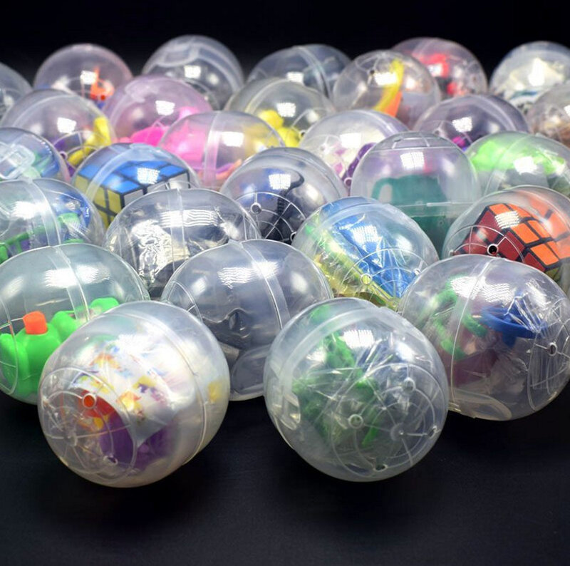 Cápsulas Siamesas de plástico transparente, bolas de juguete con diferentes juguetes, mezcla de Ramdom para máquina expendedora, 47mm x 55mm, 10 unidades por paquete