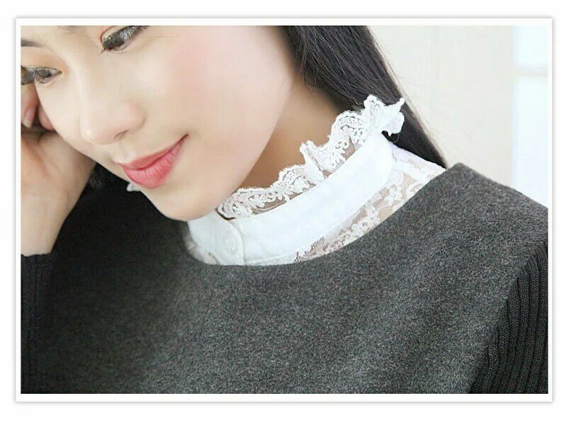 Cuello decorativo de solapa para mujer, suéter de encaje versátil, Color sólido, Perla blanco y negro, cuello falso Peter pan que combina con todo
