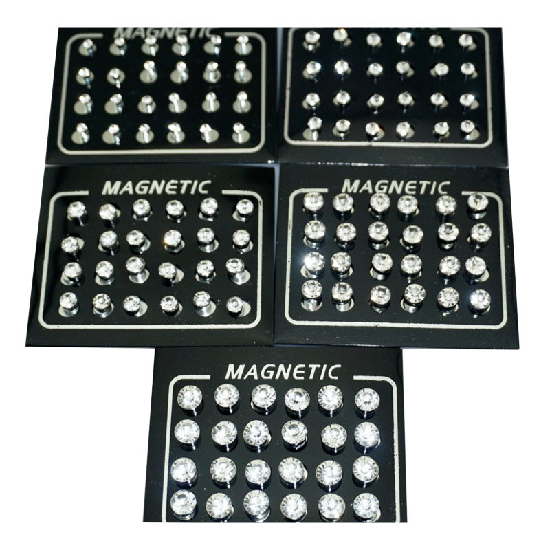 REGELIN 12 Pair/lot 4/5/6/7mm Round Crystal Rhinestone Magnet Stud Earring Puck Women Mens Magnetic Fake Ear Plug Jewelry