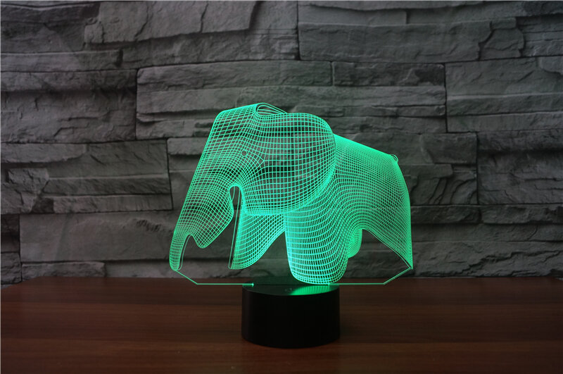 Lámpara de mesa LED de acrílico para decoración, luz creativa 3D de noche de elefante cortado con papel, 7 colores que cambian, USB, para dormitorio