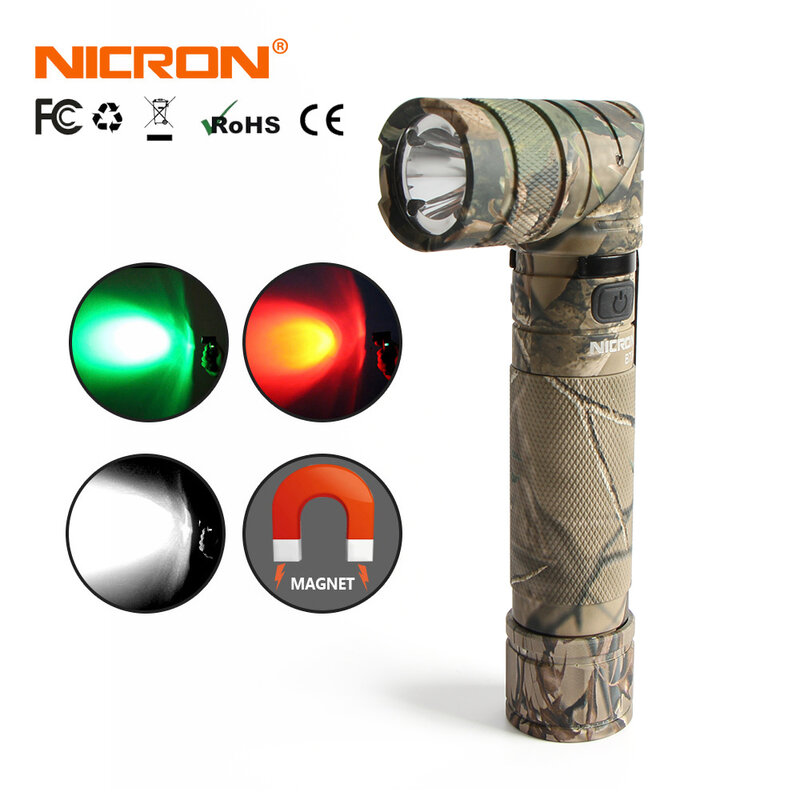 Nicron-lanterna led recarregável, 90 graus 90 graus, handfree, alto brilho, à prova d'água, para canto camo, levou tocha b70