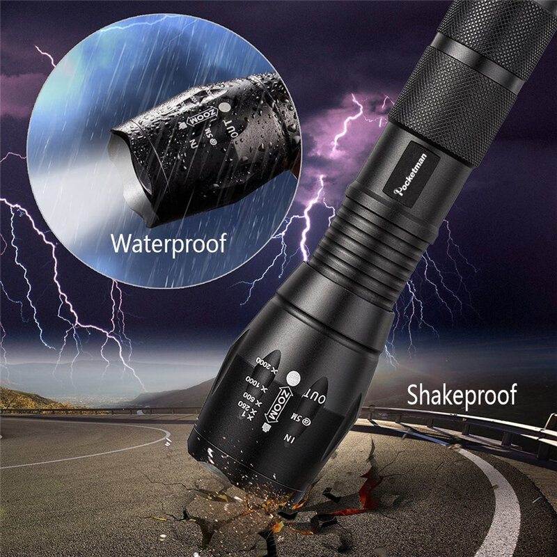 Most Powerful  T6 L2 XP-L LED Flashlight Rechargeable Zoomable Linternas Torch Waterproof Lamp by 1*18650 or 3*AAA Hand Light