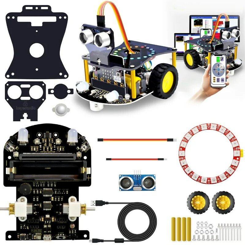 Keyestudio Mini الذكية مايكرو بت V2 سيارة روبوت للمايكرو: بت سيارة روبوت عدة البرمجة الرسومية اللعب الإلكترونية لتقوم بها بنفسك (لا بطارية)