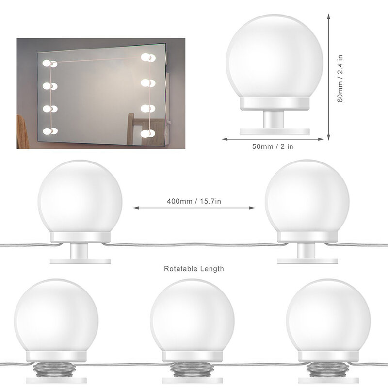 10Pcs แต่งหน้ากระจกโต๊ะเครื่องแป้ง LED หลอดไฟชุดโคมไฟ Make up กระจกเครื่องสำอางไฟความสว่างปรับสำหรับ Make- ผนังโคมไฟ