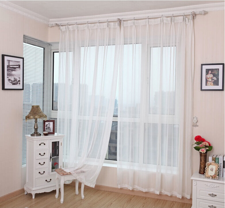 Cortinas modernas de tul para sala de estar, visillos translúcidos transparentes para ventana de dormitorio, color blanco sólido, 2017