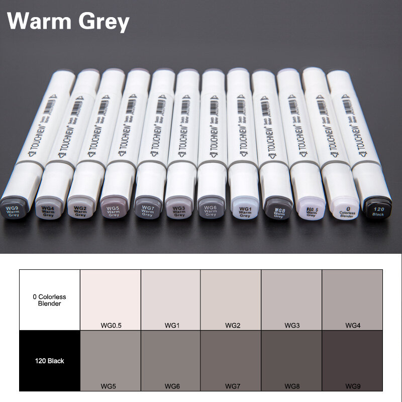 TOUCHNEW 12/30Color Cool Gray Marker Warm Gray Marker Set Dual Tips Alcohol Based Art Marker for Drawing Manga Mark Art Supplies
