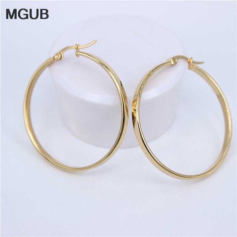 MGUB Diameter 30MM-60MM Stainless Steel Jewelry Big crystal Hoop Earrings Gold Color Circle Round Earrings For Women  LH505