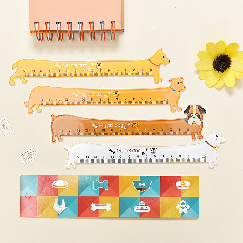 20 pçs/lote cão criativo régua dos desenhos animados filhote de cachorro bonito modelagem 15cm escala clara estudante preciso aprendizagem artigos de papelaria material escolar