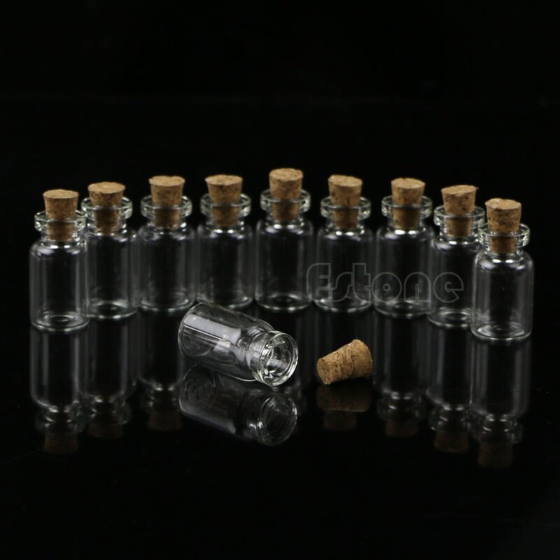 Mini botellas pequeñas de vidrio con tapón de corcho transparente, frascos pequeños, contenedores para mensaje, bodas, deseos, recuerdos de joyería, 1mL, 10 unids/set por juego