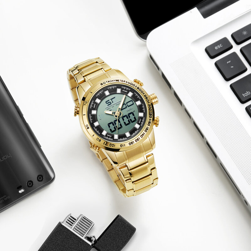 2020 relógio digital men marca de luxo mizums men esporte relógios à prova dgold água ouro aço quartzo relógio masculino militar relogio masculino