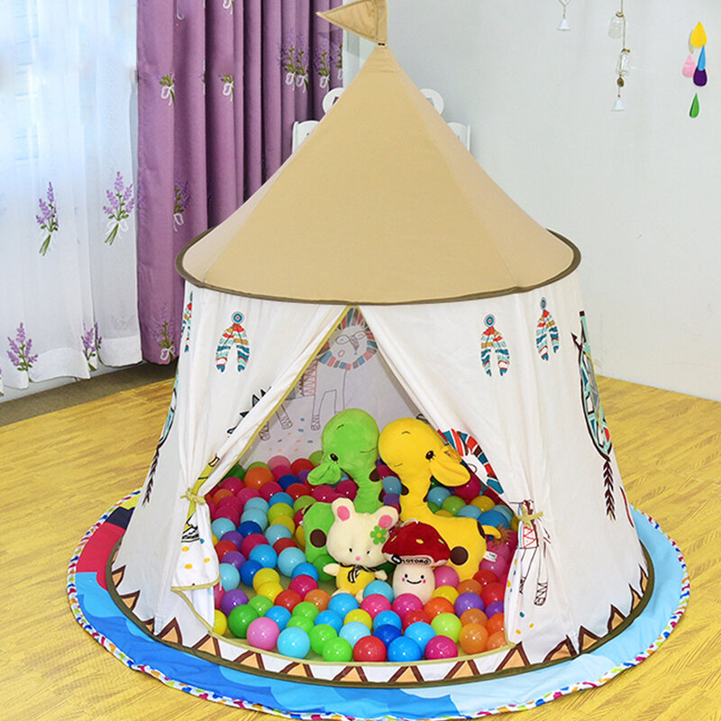 Quintal-Casa de Tenda Portátil para Crianças, Play Tent, Princess Castle, Hang Flag, Children Teepee, Aniversário, Presente de Natal