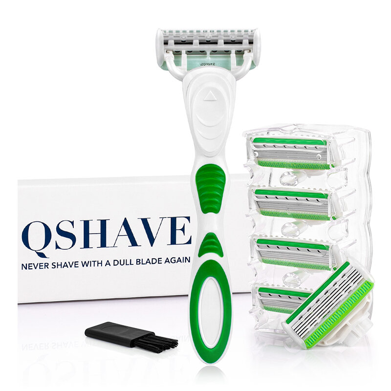 QShave-maquinilla de afeitar para mujer, serie verde, 5 capas, hoja X5, Bikini, depilación de piernas, regalo del Día de San Valentín